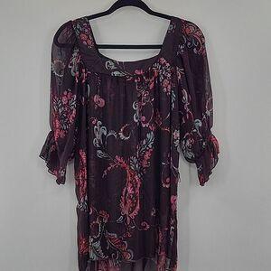 3 For$20 Design Work  Eggplant purple sheer top w/ multi color design size S
